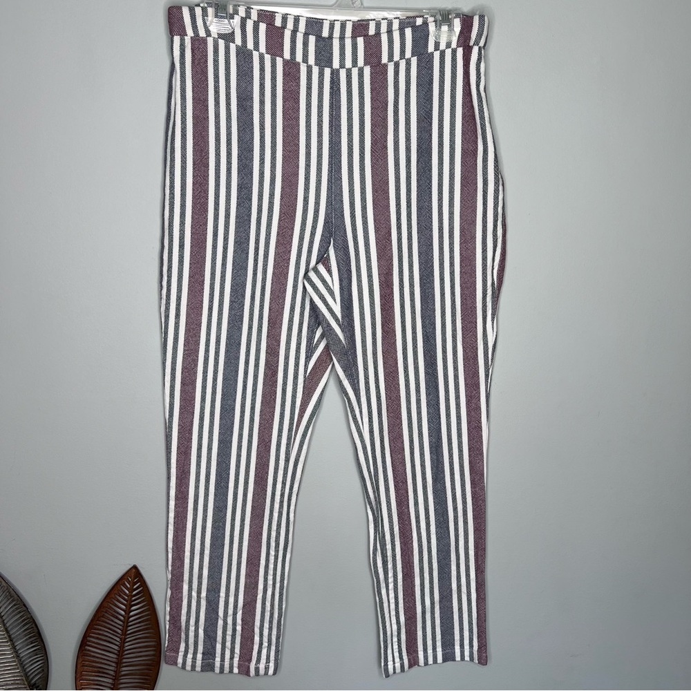 A24 Free People Striped Linen Pants Pull On Side Zip Ankle - Picture 6 of 11